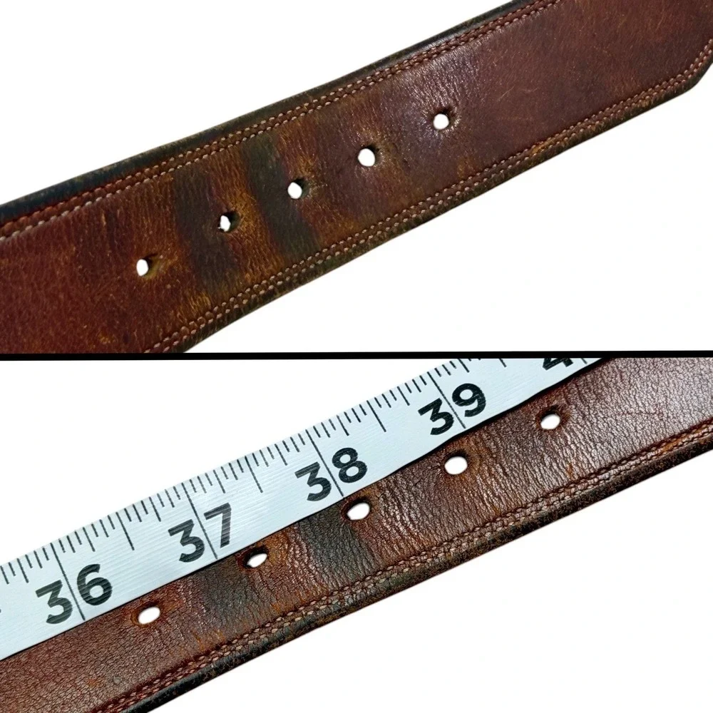 VTG North‎ & Judd Anchor Brand Brass Buckle Western Belt 38 Leather Patina 70s